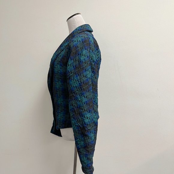 Lancelotti Vintage tartan black plaid wool shawl blazer jacket 40 80s wool blend - Picture 3 of 9